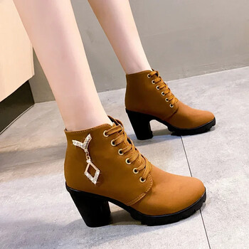 Comemore 2024 Νέα γυναικεία παπούτσια Lace Up Ankle μποτάκια Zapatos Mujer Fashion Γυναικείες γόβες casual Spring Pumps Πλατφόρμα Γόβα 42