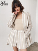 Oymimi modni široki print uredski kompleti kratkih hlača za žene Elegantni 2-dijelni sako dugih rukava s kratkim hlačama visokog struka Ženska odijela