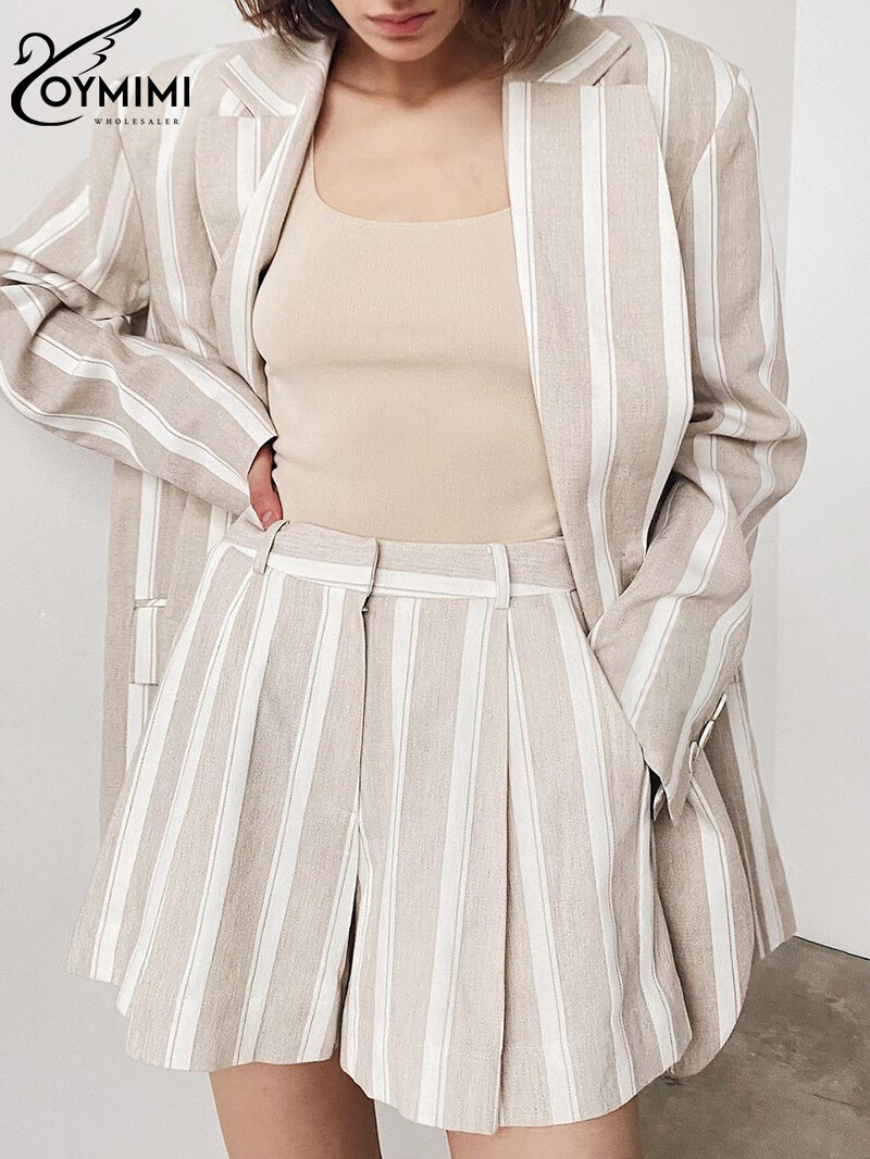 Oymimi modni široki print uredski kompleti kratkih hlača za žene Elegantni 2-dijelni sako dugih rukava s kratkim hlačama visokog struka Ženska odijela