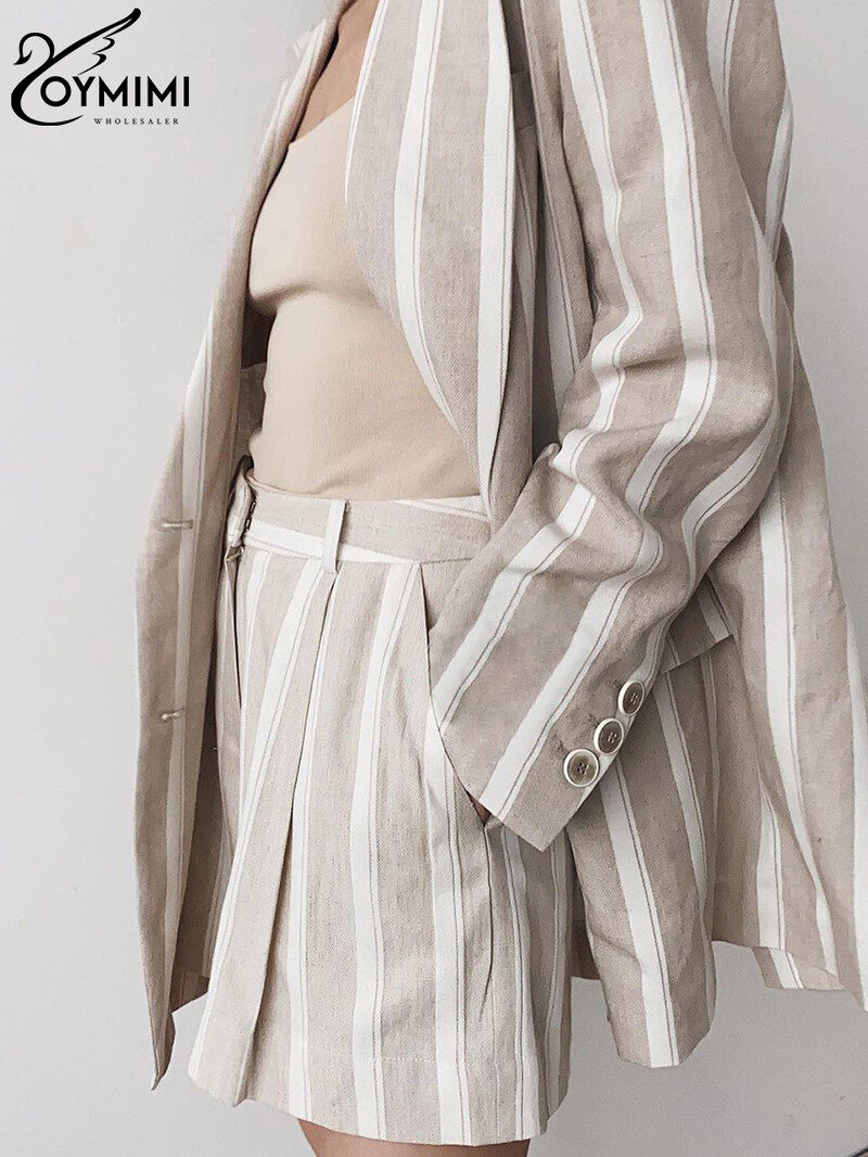 Oymimi modni široki print uredski kompleti kratkih hlača za žene Elegantni 2-dijelni sako dugih rukava s kratkim hlačama visokog struka Ženska odijela