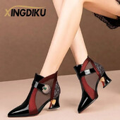 2024. aasta suvised võrkkangast hingavad sandaalid, kividekoratsiooniga kujuga kontsad Retro Briti stiilis sandaalid Nahast saapad naistele