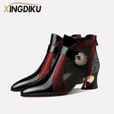 2024. aasta suvised võrkkangast hingavad sandaalid, kividekoratsiooniga kujuga kontsad Retro Briti stiilis sandaalid Nahast saapad naistele