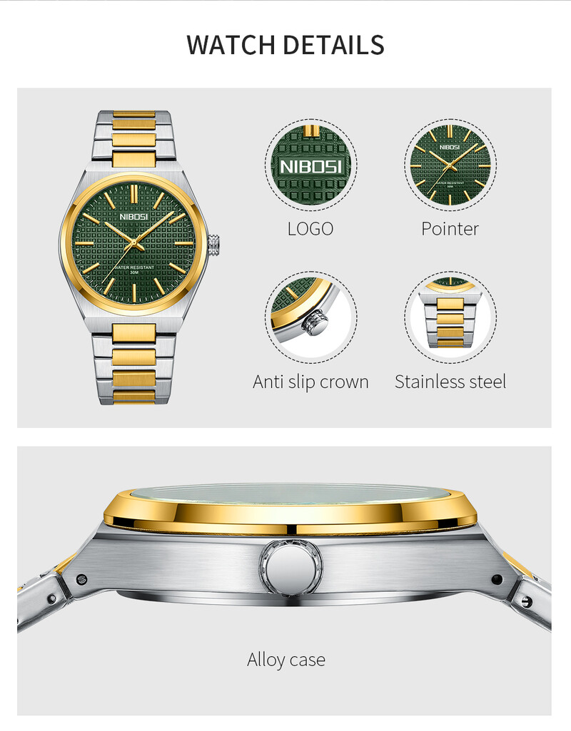 Ceas de lux pentru bărbați de marca NIBOSI Ceas de cuarț luminos din oțel inoxidabil Ceasuri de sport ocazionale impermeabile pentru bărbați reloj hombre