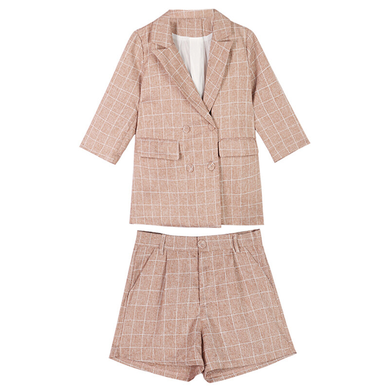 2023. Ženska korejska karirana blejzer jakna i kratke hlače velike veličine za proljeće ljeto 2023. Temperamentni dvodijelni ženski set l6