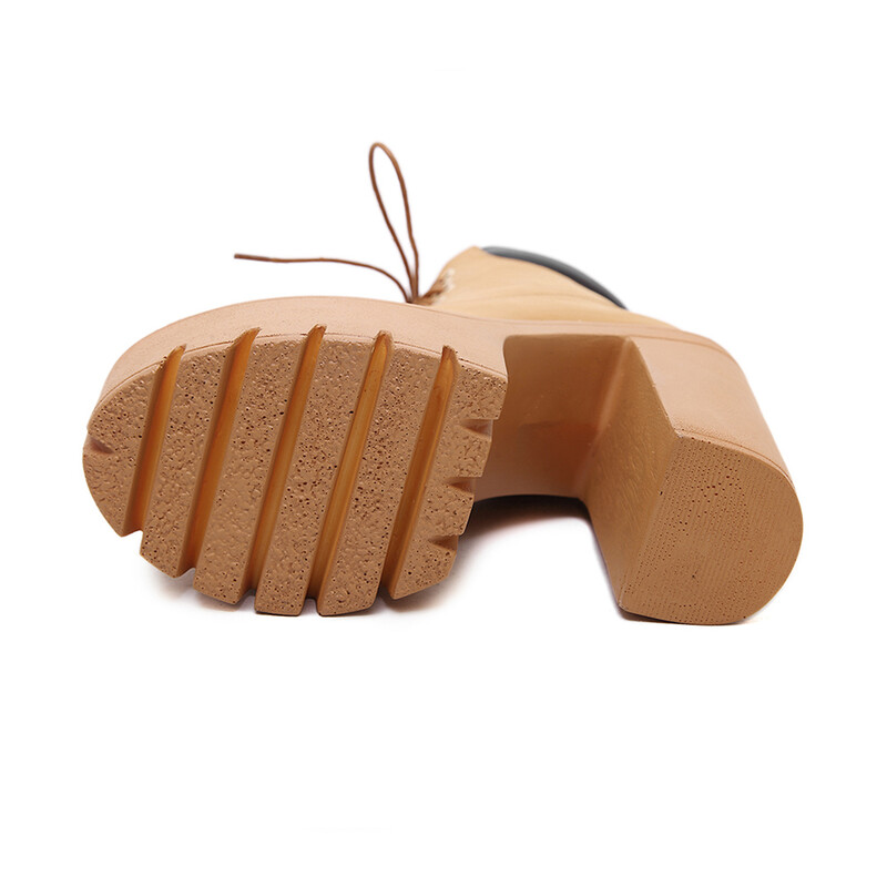 Gdgydh Cizme scurte cu toc gros pentru femei, cu vârf rotund, cu șireturi, cu tocuri înalte, de culoare solidă, cu platformă, impermeabile, pentru femei