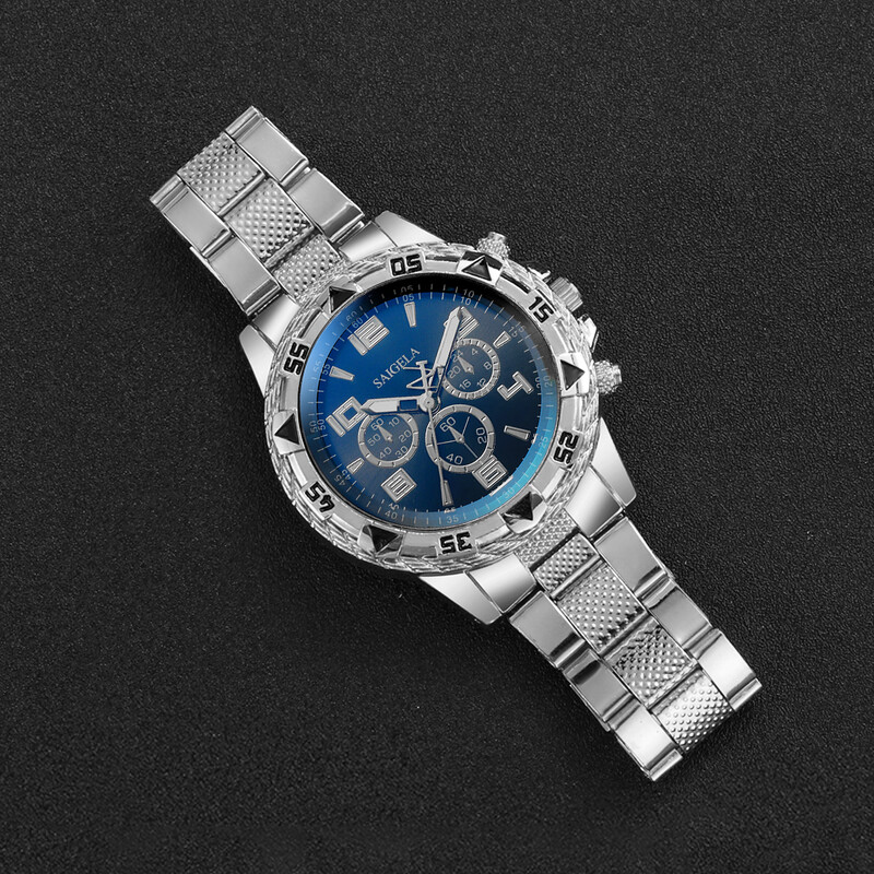 Ceasuri de afaceri pentru bărbați, cu cadran arabesc, cu bandă de oțel argintiu, ceas cu cuarț pentru bărbați