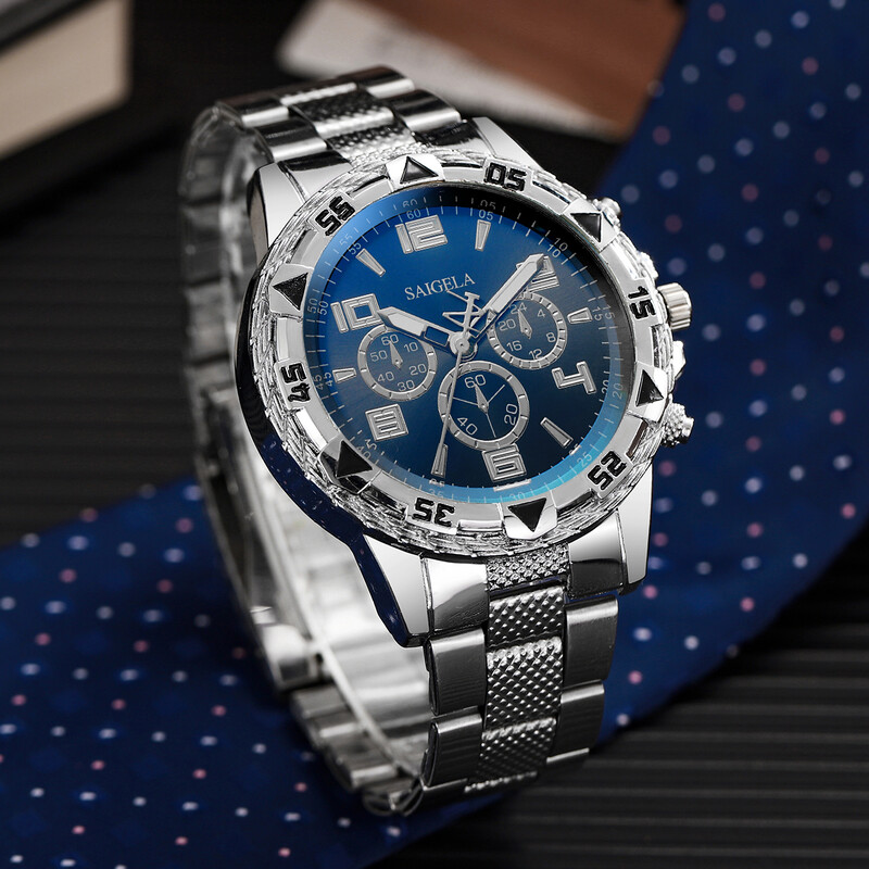 Ceasuri de afaceri pentru bărbați, cu cadran arabesc, cu bandă de oțel argintiu, ceas cu cuarț pentru bărbați