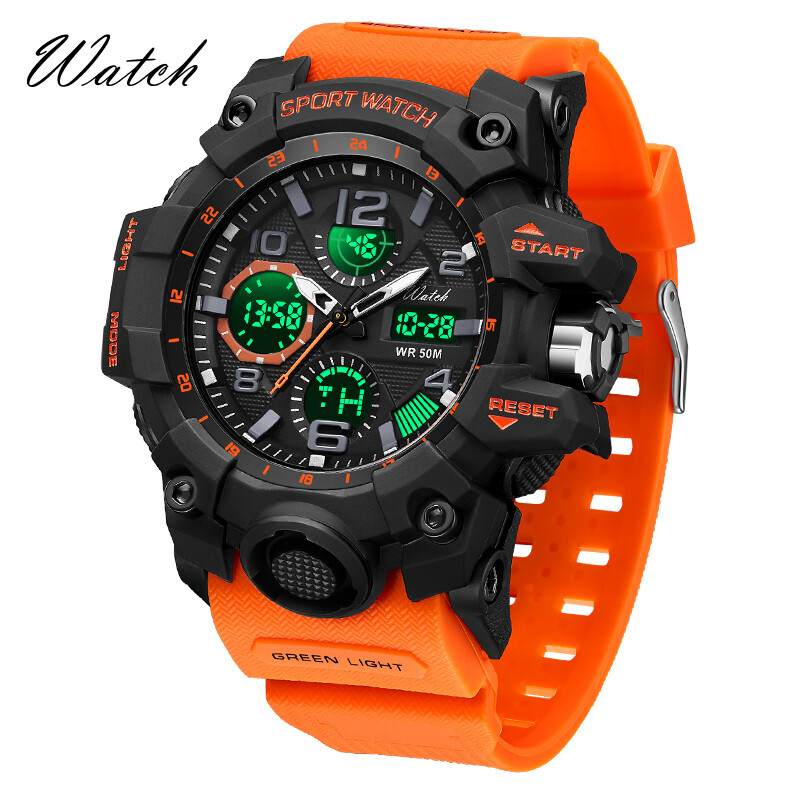 Ceasuri de mână cu alarmă luminoasă pentru bărbați, marca la modă OFNS, ceasuri de mână cu alarmă luminoasă, 50 m, impermeabilă, pentru înot în aer liber, sport, cronograf, cuarț, cu electroni