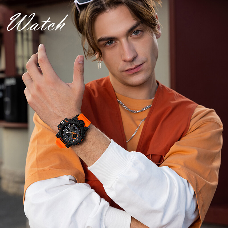 Ceasuri de mână cu alarmă luminoasă pentru bărbați, marca la modă OFNS, ceasuri de mână cu alarmă luminoasă, 50 m, impermeabilă, pentru înot în aer liber, sport, cronograf, cuarț, cu electroni