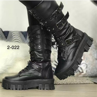 Nou Mijloc Vițel Femei Toamnă Iarnă Moda șireturi Fermoar Botas Mujer Cizme Sport Platformă Toc Pantofi Damă Cizme până la genunchi