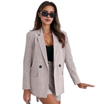 Naiste jope lühikeste pükste komplekt Elegantne naiste äriülikonna komplekt lahtikäiva kraega jakiga kõrge vöökohaga püksid naistele naistele