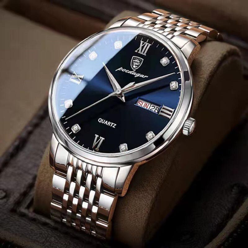 POEDAGAR roostevabast terasest meeste kvartskäekell Veekindel luksusbränd Mood Sport helendavad meestekellad Kalender Kingitused Kellad
