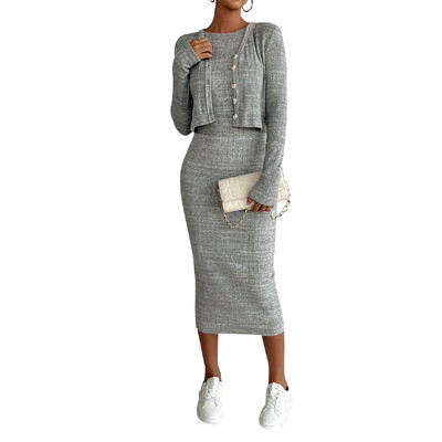 Ženska modna jesensko-zimska odijela jednobojnih odijela Ženski dvodijelni gornji dijelovi odijela s dijamantima Osnovna haljina Kompleti pletenih džempera