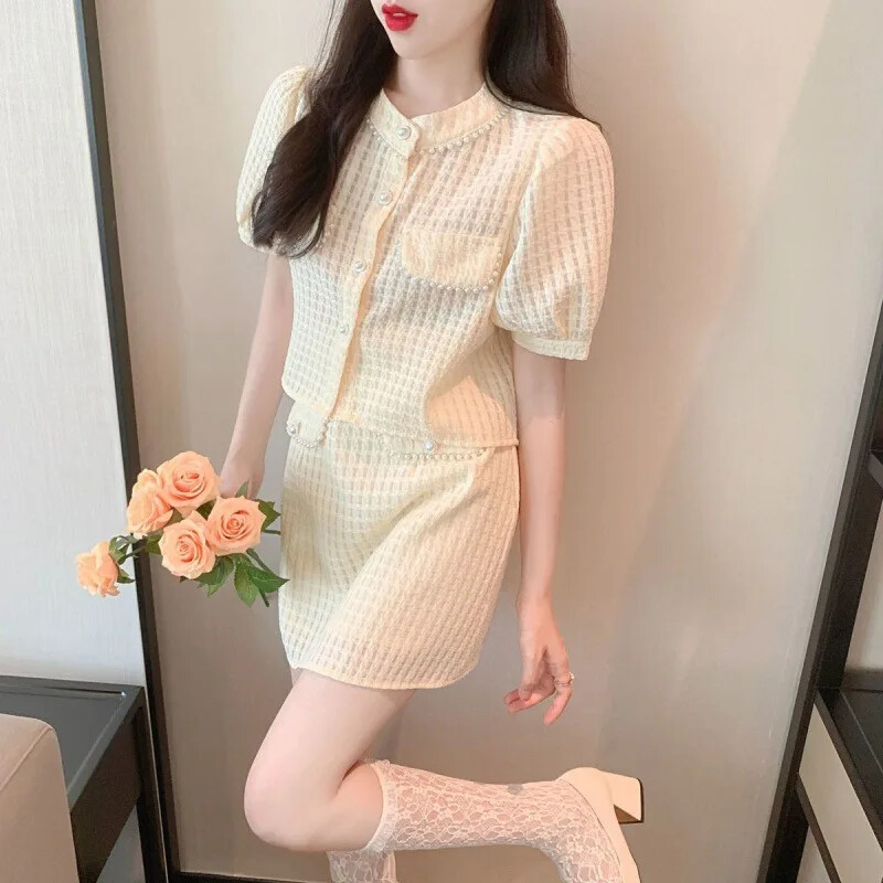 Καλοκαίρι 2024 Νέο κομψό γυναικείο κοστούμι τουίντ Γυναικείο μοντέρνο σετ 2 τεμαχίων σε φρέσκο στιλ γυναικεία στολή