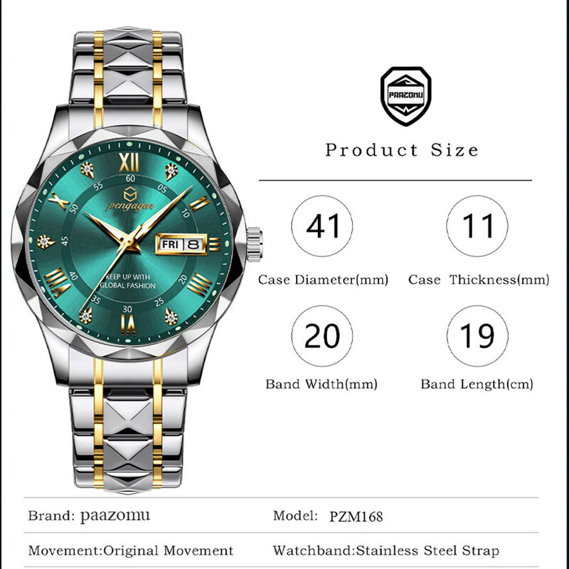 2024. Novi luksuzni poslovni sat PENGAGAR, vodootporan muški sat, svijetleći datum, četvrtasti kvarcni muški sat od nehrđajućeg čelika reloj hombre