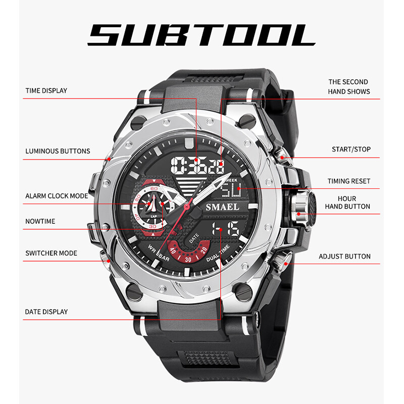 Spordikellad veekindel SMAEL meeste käekell Military Army Sinine Stopper Week Display Clocke 8060 Moodne kvartskäekell meestele