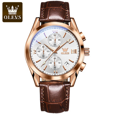 Ανδρικά ρολόγια χειρός OLEVS 2872 Chronograph Δερμάτινο λουράκι αδιάβροχο αυθεντικό ρολόι χαλαζία για άνδρες Πολυτελές αθλητικό ανδρικό ρολόι