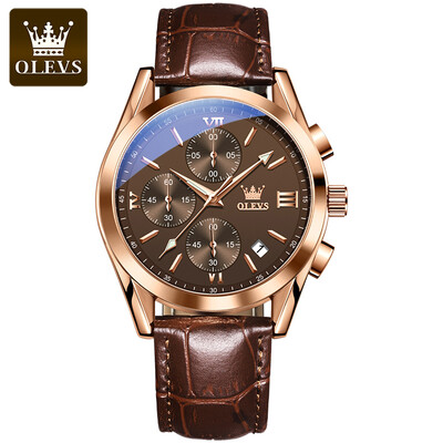 Ανδρικά ρολόγια χειρός OLEVS 2872 Chronograph Δερμάτινο λουράκι αδιάβροχο αυθεντικό ρολόι χαλαζία για άνδρες Πολυτελές αθλητικό ανδρικό ρολόι