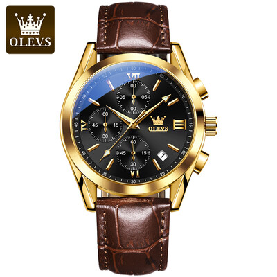 Ανδρικά ρολόγια χειρός OLEVS 2872 Chronograph Δερμάτινο λουράκι αδιάβροχο αυθεντικό ρολόι χαλαζία για άνδρες Πολυτελές αθλητικό ανδρικό ρολόι