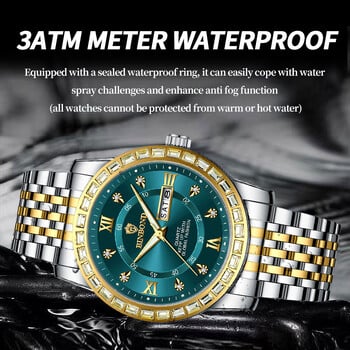 BINBOND Luxury For Man Watch Band Drill Waterproof Luminous Date Мъжки часовник Кварцов мъжки часовник от неръждаема стомана Мъжки Reloj+box