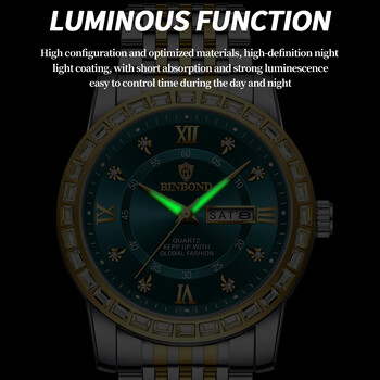 BINBOND Luxury For Man Watch Band Drill Waterproof Luminous Date Мъжки часовник Кварцов мъжки часовник от неръждаема стомана Мъжки Reloj+box