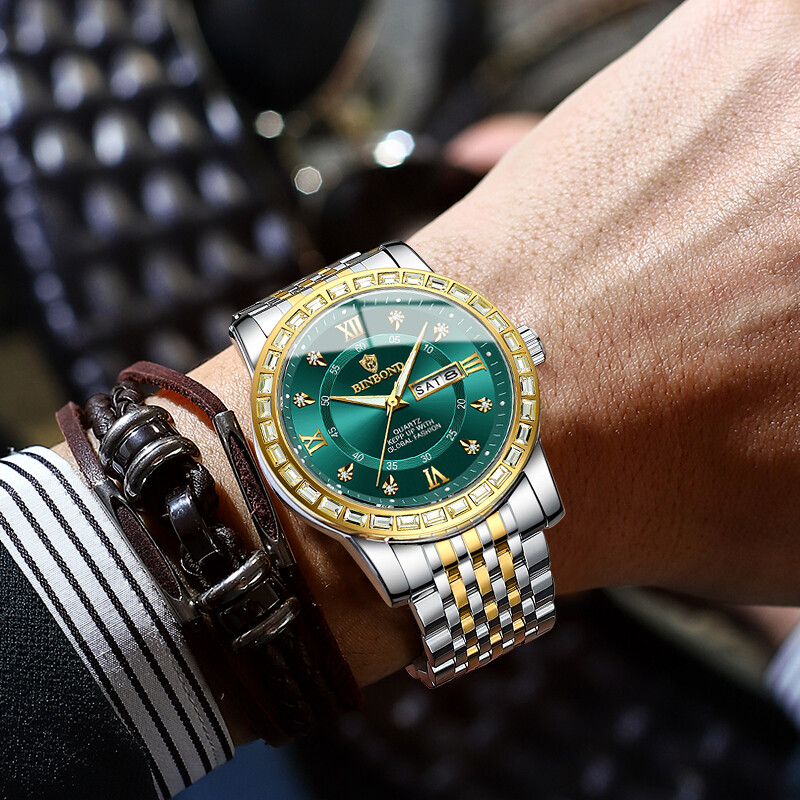 BINBOND Luxury meestele käekellarihm puur veekindel helendav kohting meeste käekell kvartsist roostevabast terasest meeste käekellad meeste Reloj+box