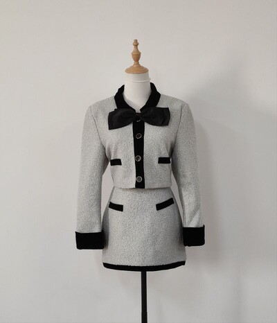 Francuski temperament, slatka vunena kaputna suknja, dvodijelni set, ženski modni polo jednoredno usko odijelo za slavne osobe, kontrastne boje