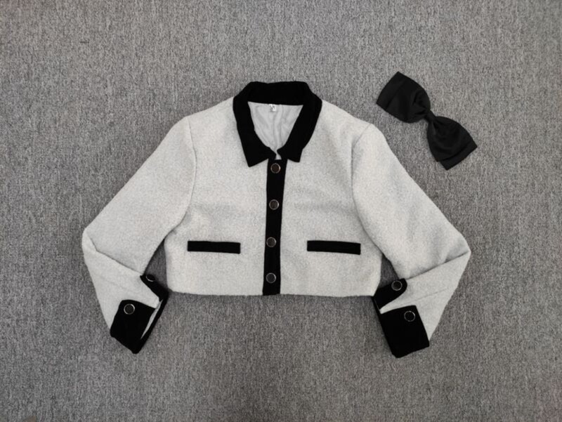 Francuski temperament, slatka vunena kaputna suknja, dvodijelni set, ženski modni polo jednoredno usko odijelo za slavne osobe, kontrastne boje