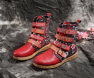 Nove Socofy ženske čizme s metalnom kopčom s retro printom, gležnjače s patentnim zatvaračem od meke kože, gležnjače, ženske cipele, ženske botines mujer 2023.