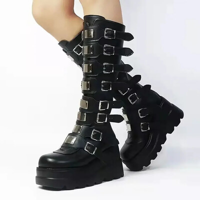 Gotičke cipele Visoke čizme s platformom Punk crne seksi motocikle 2023. Novi Halloween Cosplay 2024. Zapatos Mujer Cipele za žene