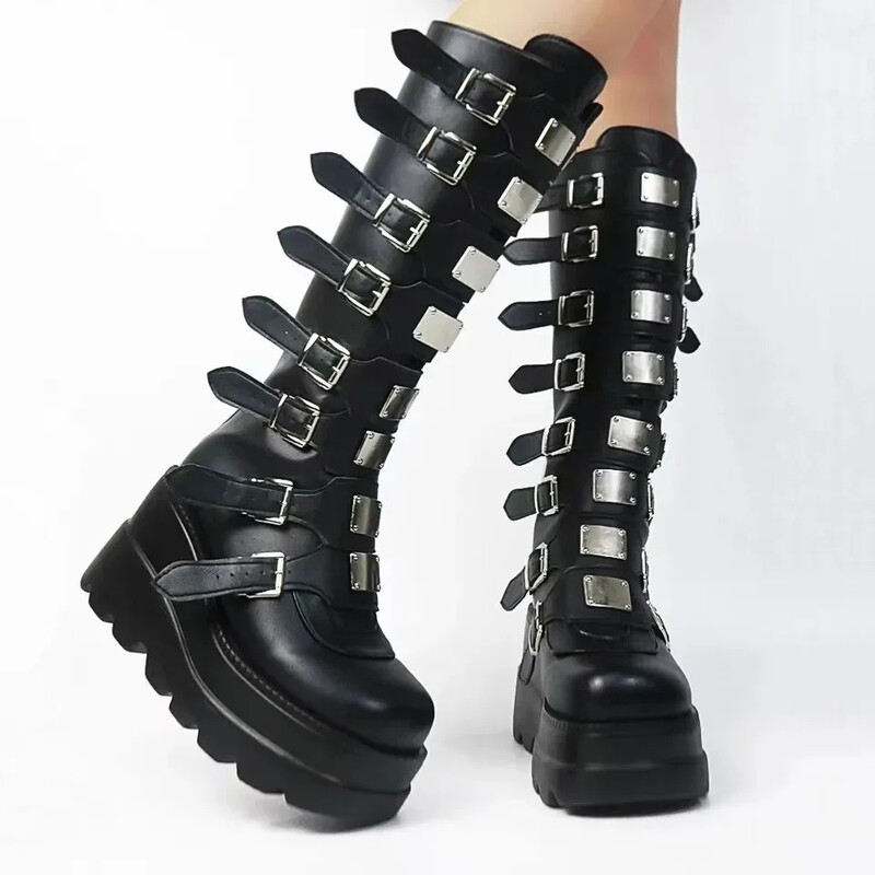 Gotičke cipele Visoke čizme s platformom Punk crne seksi motocikle 2023. Novi Halloween Cosplay 2024. Zapatos Mujer Cipele za žene