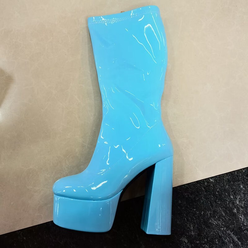 Marka SIMLOVEYO INS, luksuzne dizajnerske platforme, visoke potpetice, lakirane kožne čizme do sredine teleća, tamnocrvene boje, patentni zatvarač Goth, velika veličina 43