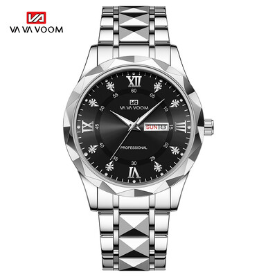 Muški sat Water Diamond Luxury Night Glow s dvostrukim kalendarom Kvarcni mehanizam 41 mm Modni poslovni sat od nehrđajućeg čelika plavo zlato