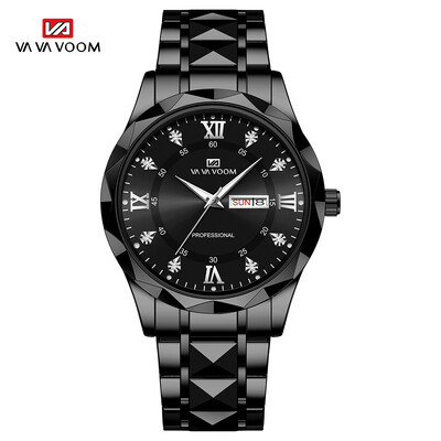 Muški sat Water Diamond Luxury Night Glow s dvostrukim kalendarom Kvarcni mehanizam 41 mm Modni poslovni sat od nehrđajućeg čelika plavo zlato