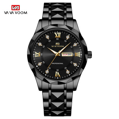 Muški sat Water Diamond Luxury Night Glow s dvostrukim kalendarom Kvarcni mehanizam 41 mm Modni poslovni sat od nehrđajućeg čelika plavo zlato