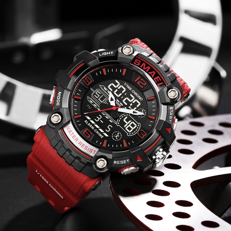 SMAEL brändi spordikellad meeste kvartskäekellad veekindlad kaheajalise ekraaniga sõjalised meeste LED suure ekraaniga digitaalkella äratus