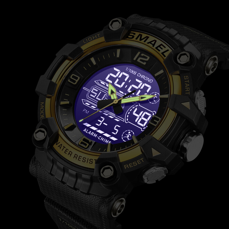 SMAEL brändi spordikellad meeste kvartskäekellad veekindlad kaheajalise ekraaniga sõjalised meeste LED suure ekraaniga digitaalkella äratus