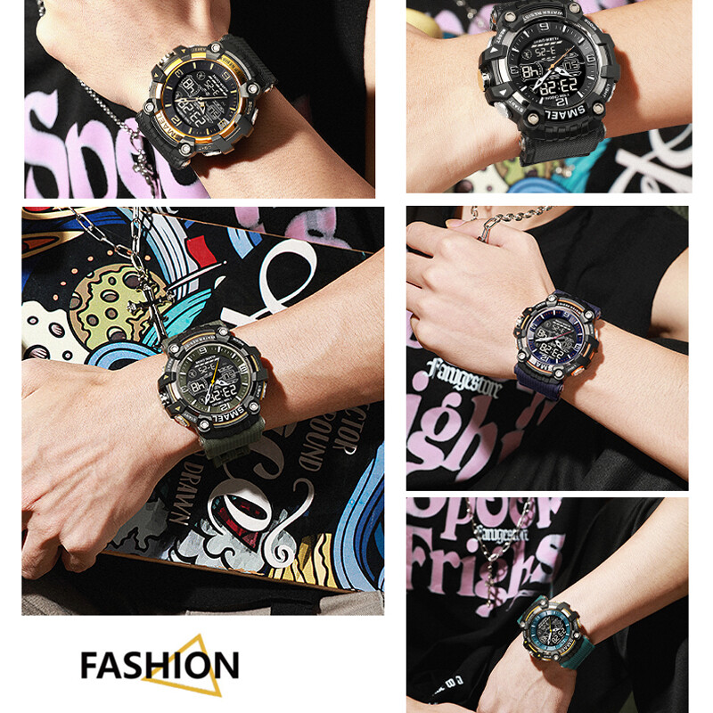 SMAEL brändi spordikellad meeste kvartskäekellad veekindlad kaheajalise ekraaniga sõjalised meeste LED suure ekraaniga digitaalkella äratus