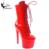 Nove crvene ženske čizme, 15 cm visoke pete, gležnjače s patentnim zatvaračem, noćni klub, vitez, crne seksi cipele za striptizete s platformom za ples oko šipke