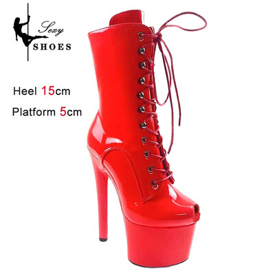 Nove crvene ženske čizme, 15 cm visoke pete, gležnjače s patentnim zatvaračem, noćni klub, vitez, crne seksi cipele za striptizete s platformom za ples oko šipke