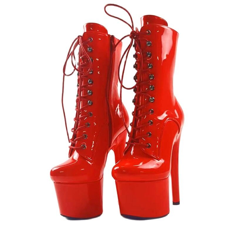 Nove crvene ženske čizme, 15 cm visoke pete, gležnjače s patentnim zatvaračem, noćni klub, vitez, crne seksi cipele za striptizete s platformom za ples oko šipke