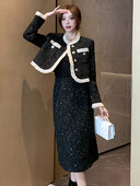 Visokokvalitetni mali dvodijelni set od tvida s mirisom Ženska kratka jakna Kaput + duga suknja Odijela Elegantna korejska uredska odjeća za OL