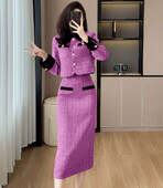 Visokokvalitetni francuski kompleti od 2 komada od tvida s malim mirisom Ženska kratka jakna, kaput + suknja visokog struka, dvodijelni set ženske odjeće