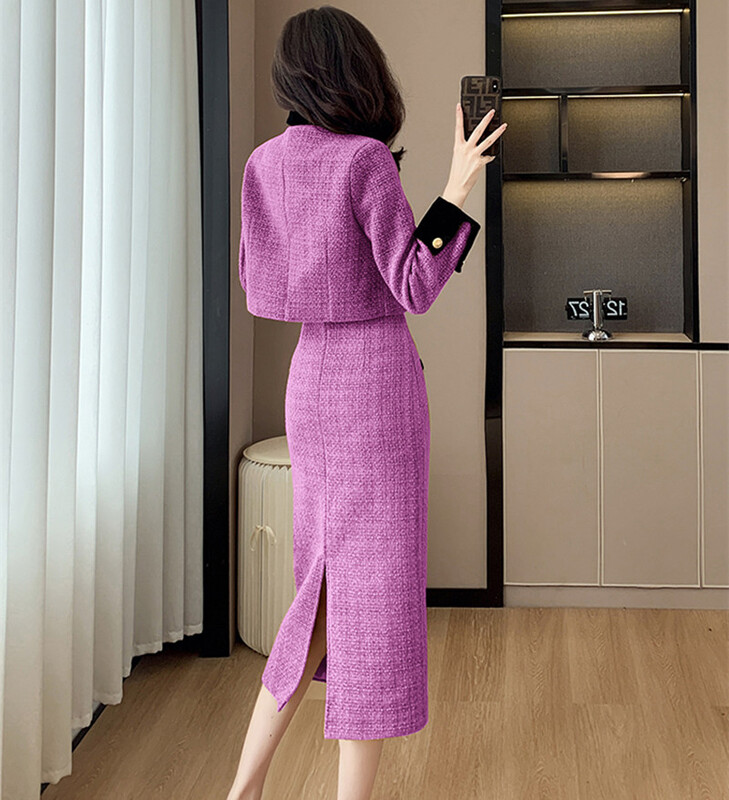 Visokokvalitetni francuski kompleti od 2 komada od tvida s malim mirisom Ženska kratka jakna, kaput + suknja visokog struka, dvodijelni set ženske odjeće