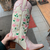 IPPEUM Čizme za kaubojku Ženske dokolenice s izvezenim ružičastim cvjetovima do sredine lista Western Botas Cowboy Mujer Fashion