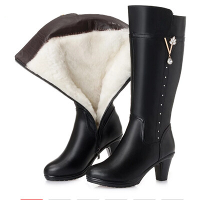 Ženske zimske čizme od prave kože Ženske čizme Veličina dropshipping Tople vunene čizme s visokom petom Ženske trend jahaće čizme Ženske