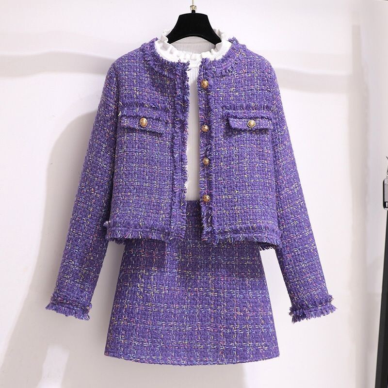 UNXX Ljubičasti mirisni ženski set sakoa i suknje 2023. Novo proljeće i jesen Elegantni gornji dio A kroja, dvodijelni 