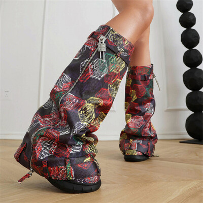 Lock Metalne ženske čizme s platformom Trend 2024. Ženske čizme velike veličine s patentnim zatvaračem Punk stilske čizme na klinove Ženske ženske cipele