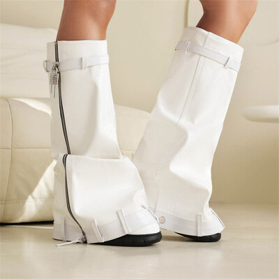 Lock Metalne ženske čizme s platformom Trend 2024. Ženske čizme velike veličine s patentnim zatvaračem Punk stilske čizme na klinove Ženske ženske cipele