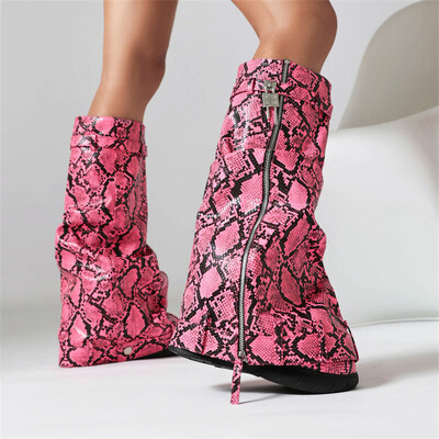 Lock Metalne ženske čizme s platformom Trend 2024. Ženske čizme velike veličine s patentnim zatvaračem Punk stilske čizme na klinove Ženske ženske cipele